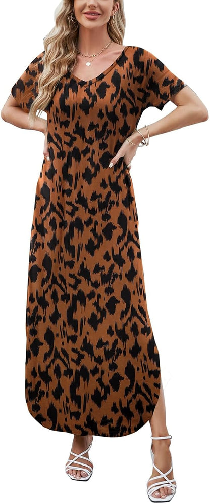 Julie Maxi Dress for Women – Casual Elegant Summer Long V-Neck Split Dress