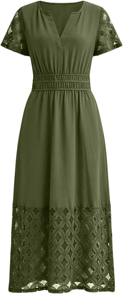 Emma Women's Dress – Bohemian Maxi Dress with V-Neck, Empire Waist, Fluid Pockets for Summer