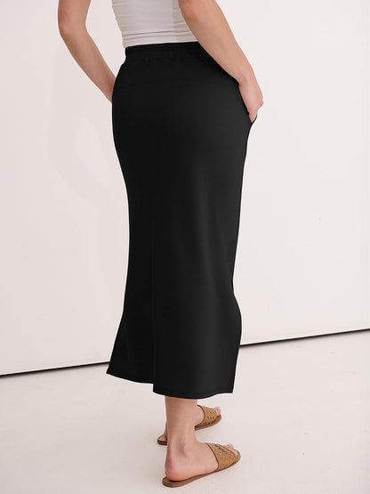 Jessa Jupe Maxi Women – High Waist Skirt, Slit & Pockets Casual Chic