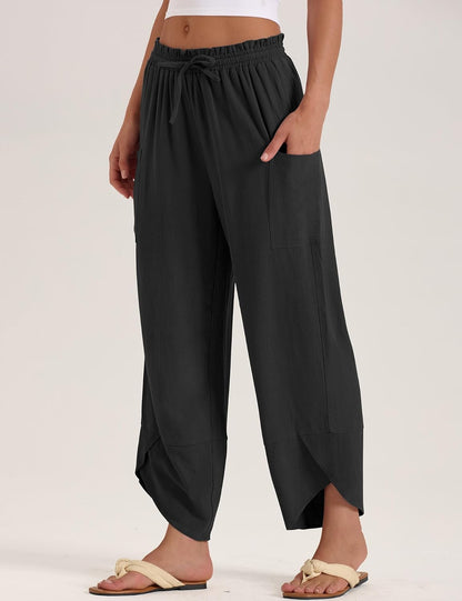 Jade Women's Pants – Capri Palazzo Bohemian Wide with Elastic Waist & Pockets