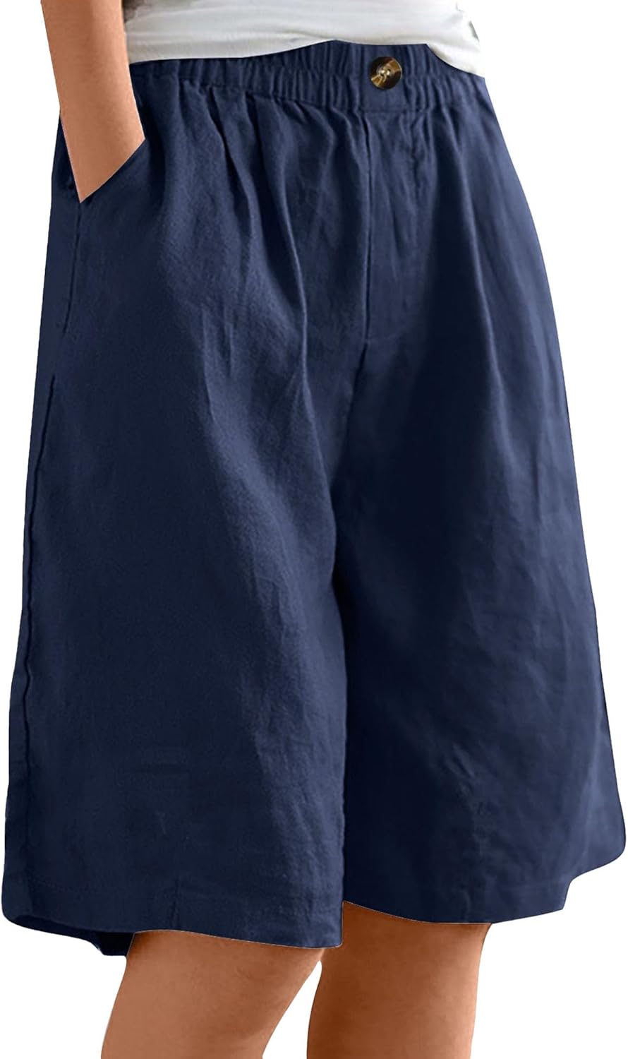Julia Women's Cotton Bermuda Shorts – Loose Fit, High Elastic Waist, Casual Summer