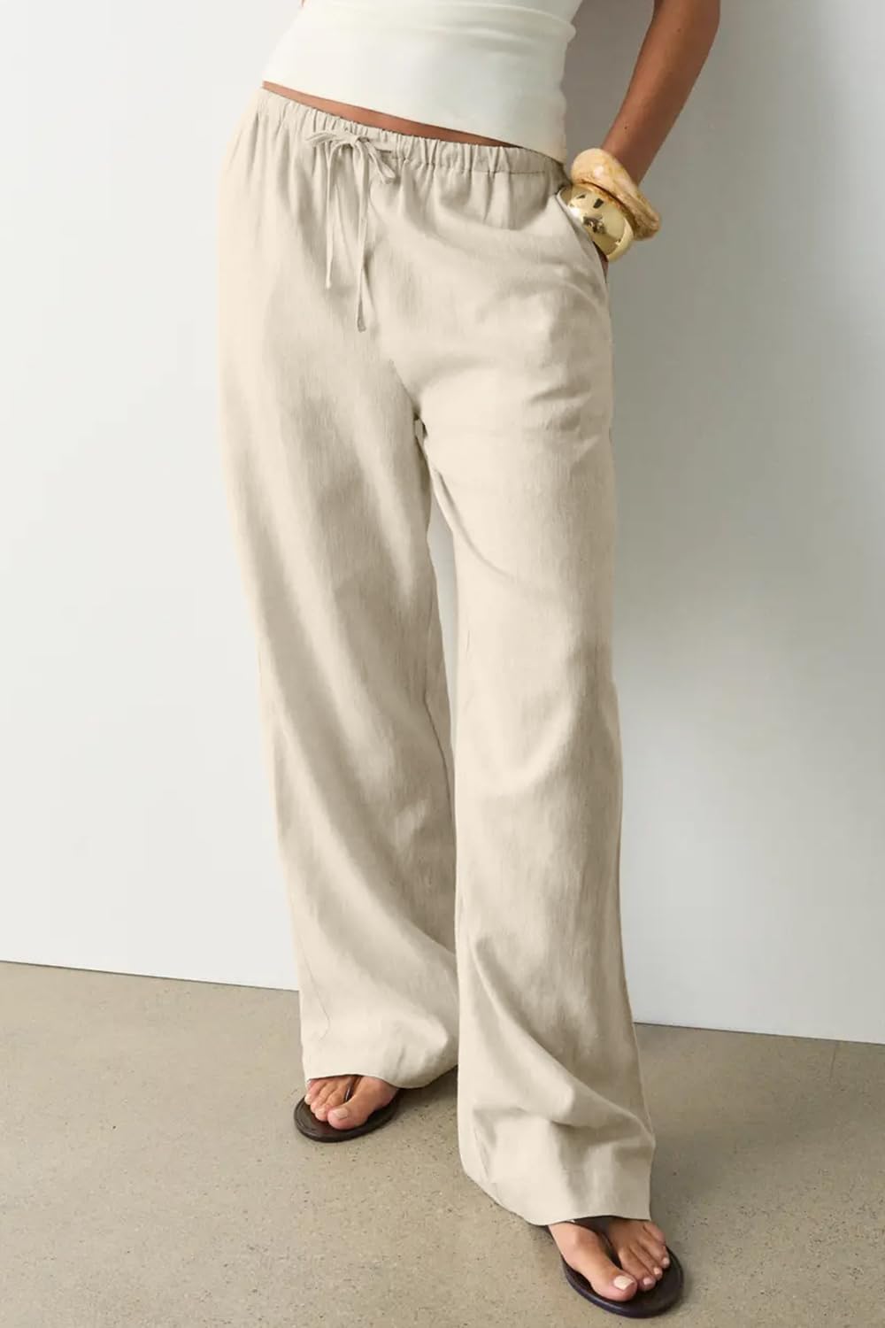 Zyrill Women's Linen Palazzo Pants – Wide Fit, Elastic Waist, Lightweight Summer Chic