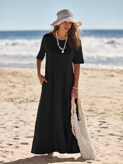 Julie Maxi Dress for Women – Casual Elegant Long Short Sleeve Dress with Pockets