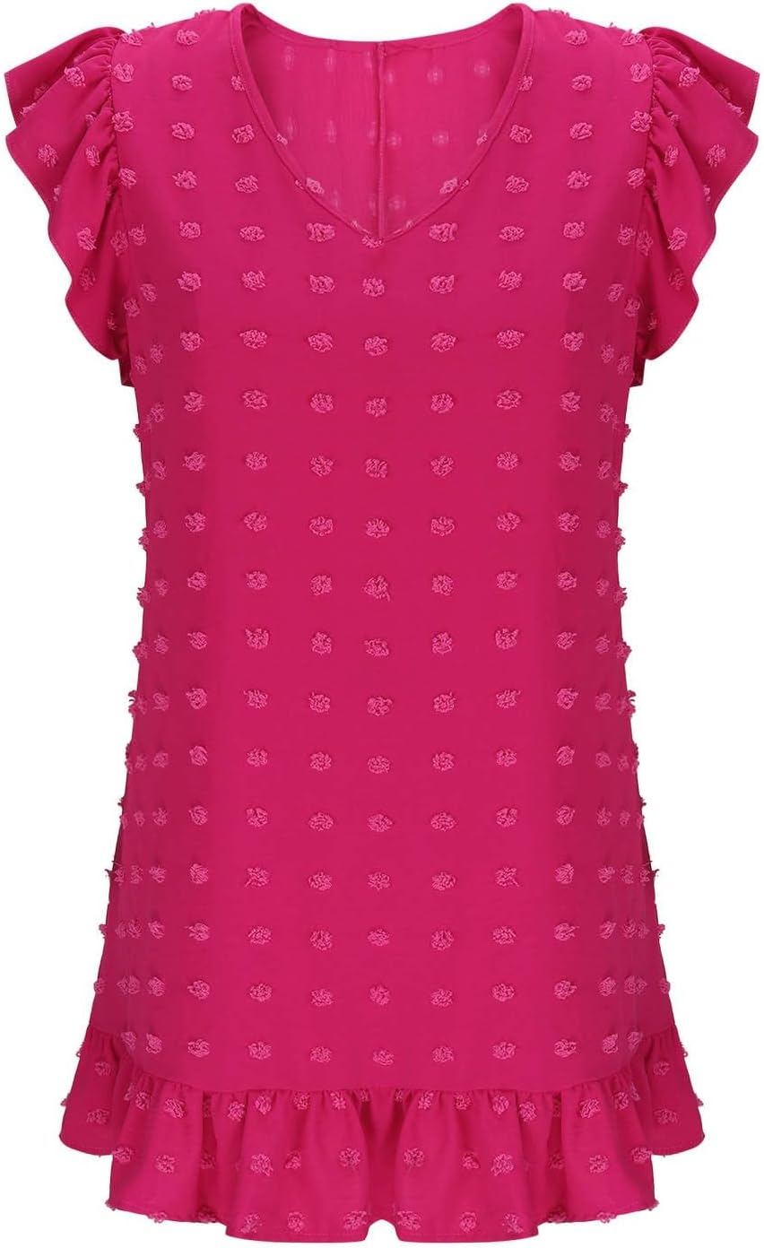 Chloé Women's Dress – Midi Dress with V-Neck, Short Ruffled Sleeves, A-Line Cut for Summer