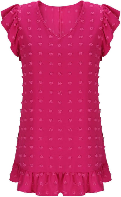 Chloé Women's Dress – Midi Dress with V-Neck, Short Ruffled Sleeves, A-Line Cut for Summer