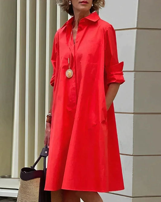 Monet Women's Shirt Dress – Midi Dress with Collar, Long Sleeves & Practical Pockets