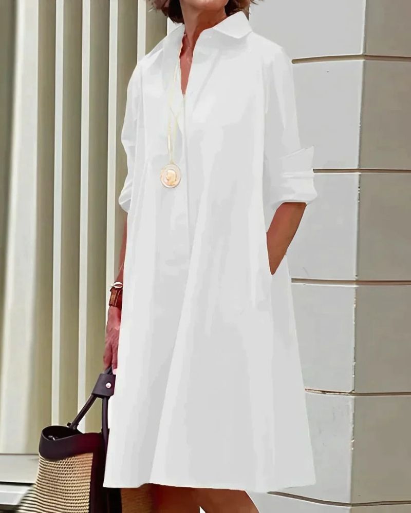 Monet Women's Shirt Dress – Midi Dress with Collar, Long Sleeves & Practical Pockets