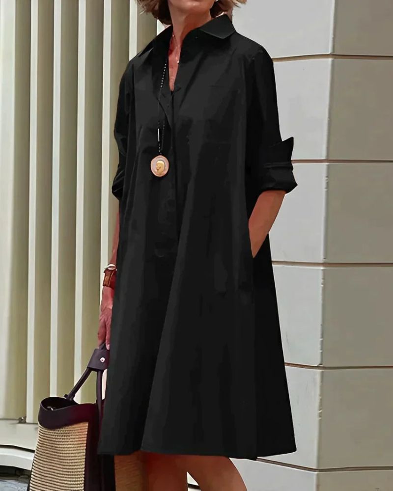 Monet Women's Shirt Dress – Midi Dress with Collar, Long Sleeves & Practical Pockets