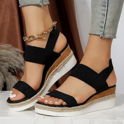 Anna Sandales à Plateau Femme – Brides Élastiques & Sandales d'Été Confortables au Look Stylé