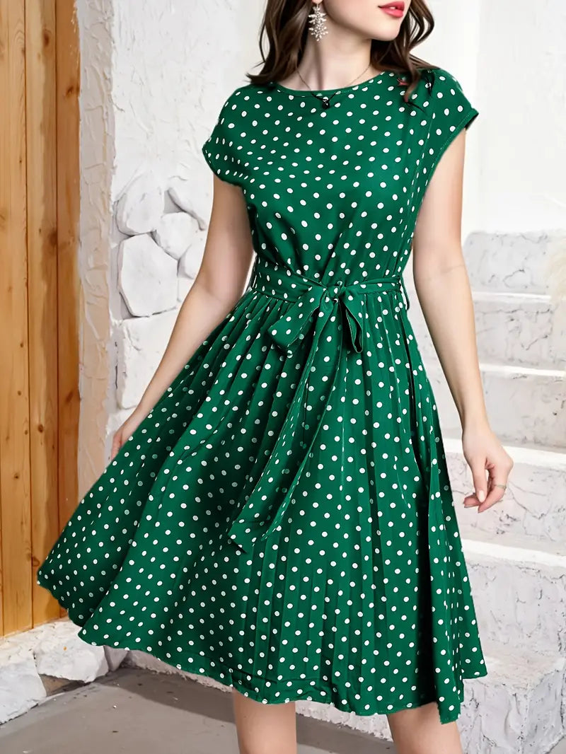 Sarrah Robe Plissée Femme – Confortable, Motif Pois Intemporel & Coupe Flatteuse