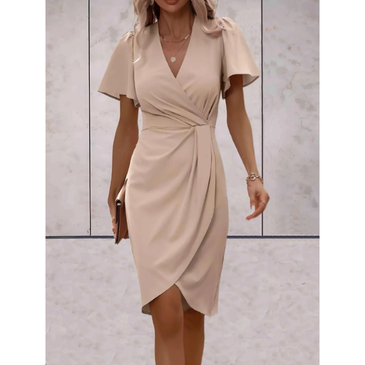 Brenda Robe Portefeuille Femme – Robe Élégante à Manches Fluides & Encolure V pour Soirée