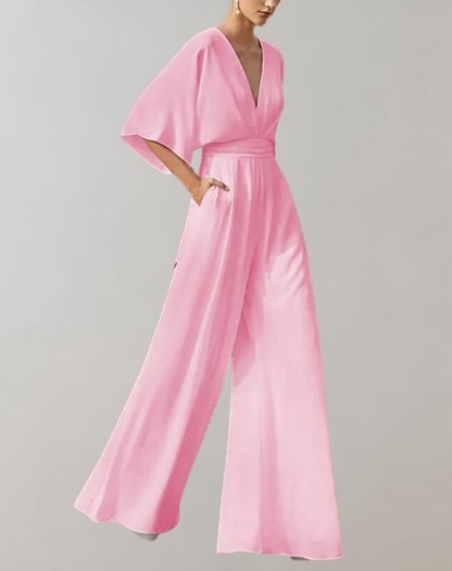 Suzette Women's Jumpsuit – Elegant Jumpsuit with Deep V-Neck & Wide Legs for a Refined Look