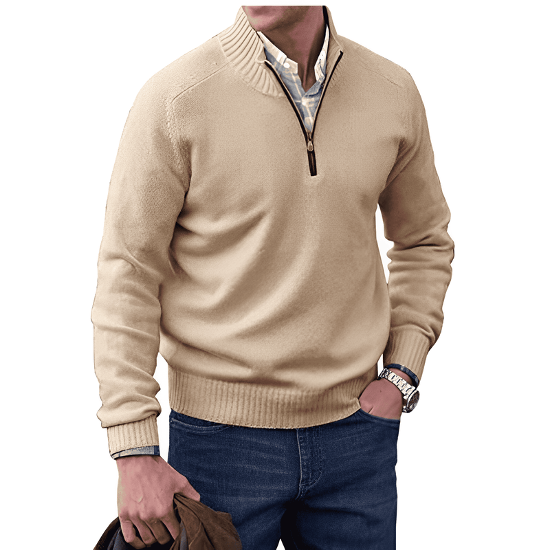Adrian Zip Pullover for Men in Cashmere – Lightweight and Breathable Knit with Elegant High Collar