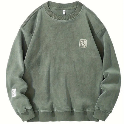 Casual Round Neck Sweater with Embroidered Letters for Men