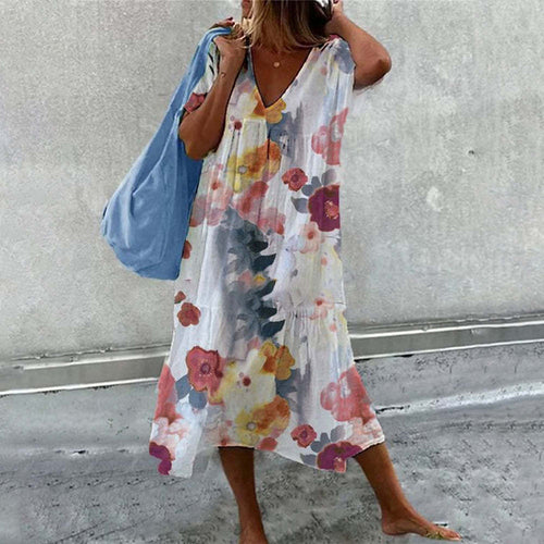 April Robe Maxi Femme – Imprimé Fleuri en Coton, Coupe Aérienne & Ample en A-Ligne