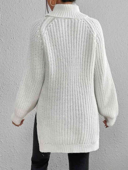 Angela Pull Femme – Pull à Col Roulé Côtelé avec Fente Latérale Chic pour Automne/Hiver Élégant