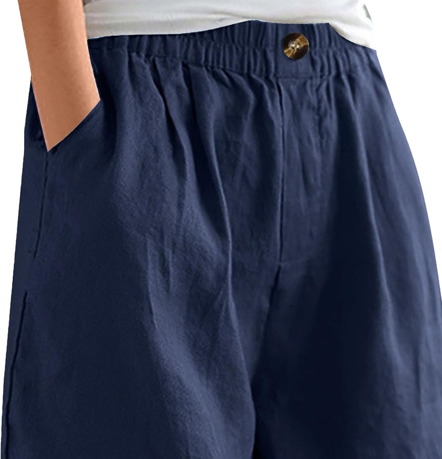 Julia Women's Cotton Bermuda Shorts – Loose Fit, High Elastic Waist, Casual Summer