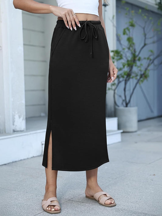 Jessa Jupe Maxi Women – High Waist Skirt, Slit & Pockets Casual Chic