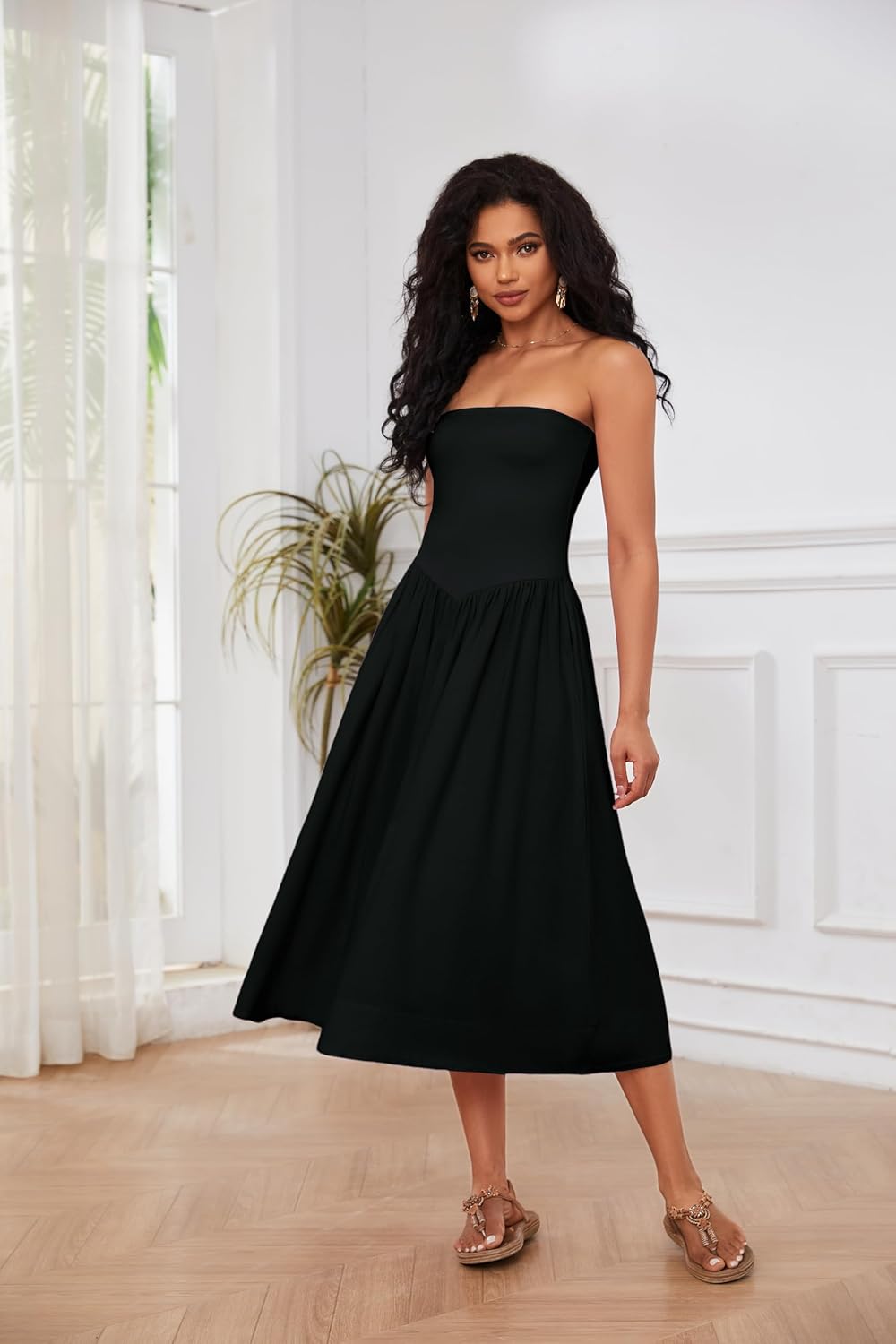 Lina Midi Dress for Women – Strapless Low Waist A-Line Summer Chic Dress