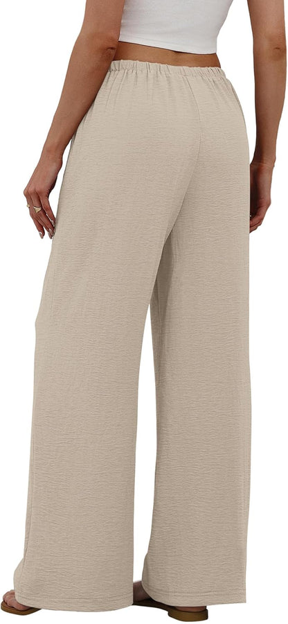 Zoe Women's Pants – Wide Leg Palazzo Pants with Elastic Waist & Pockets for Summer