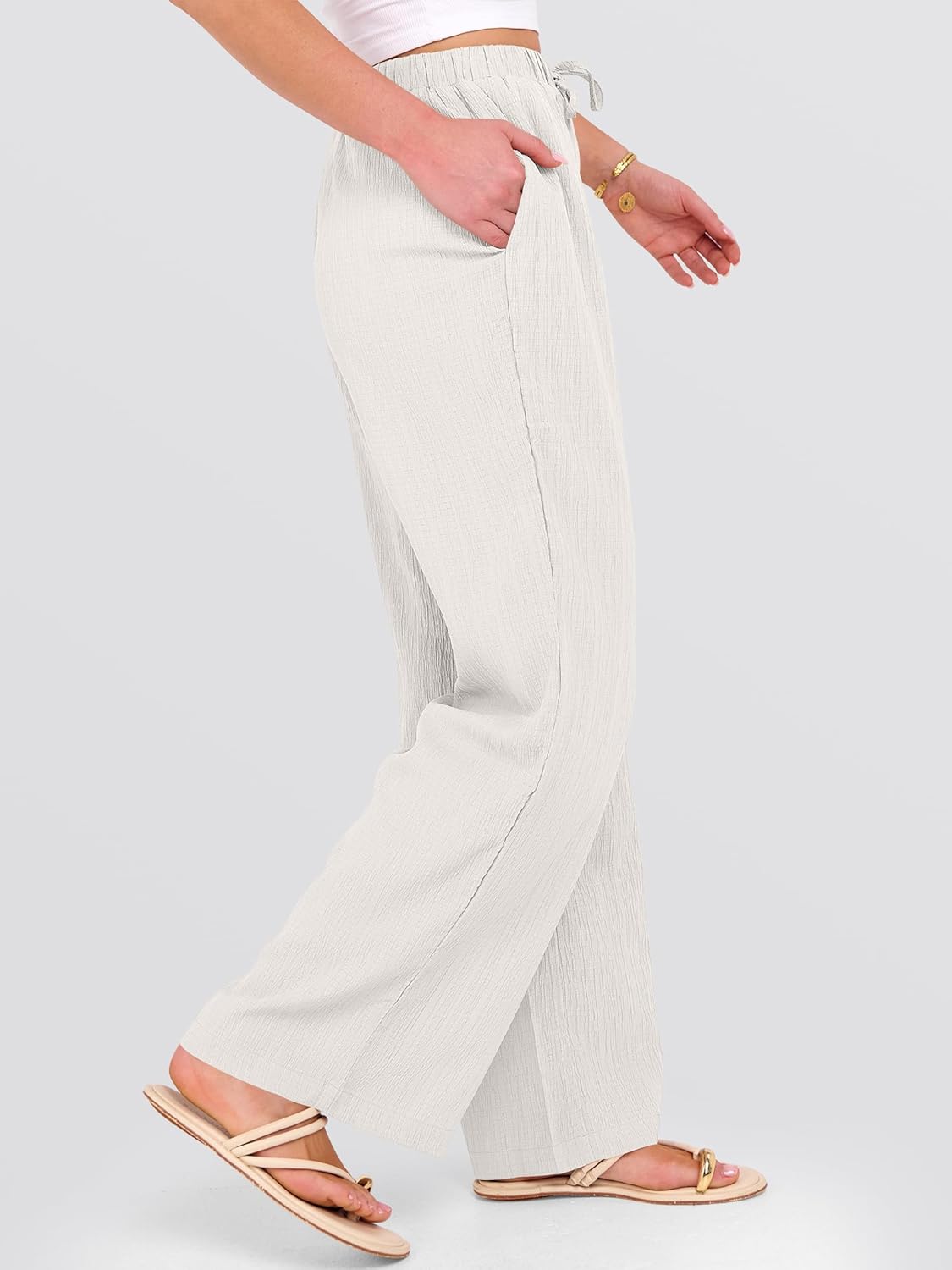Malaya Women's Pants – Wide Palazzo Pants with Elastic Waist & Pockets for Summer