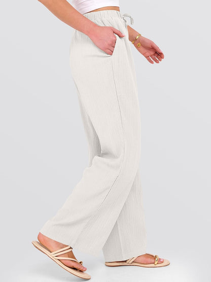 Malaya Women's Pants – Wide Palazzo Pants with Elastic Waist & Pockets for Summer