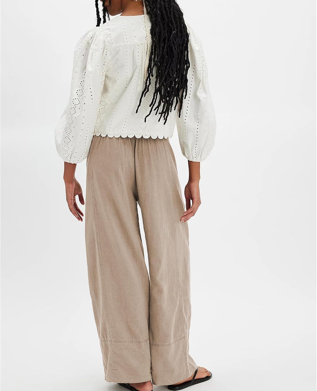 Milan Women's Pants – Wide Leg Linen Palazzo Pants with Elastic Waist & Pockets