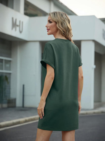 Léa Women's Dress – Mini Dress with Round Neck and Short Cap Sleeves A-Line with Pockets Summer