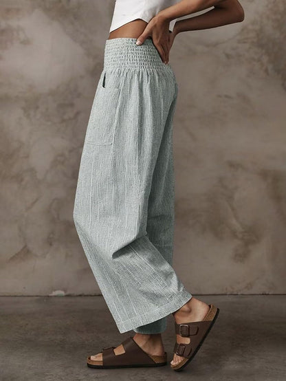 Wella Women's Barrel Pants – Wide Cut, High Smocked Waist, Casual Chic Summer