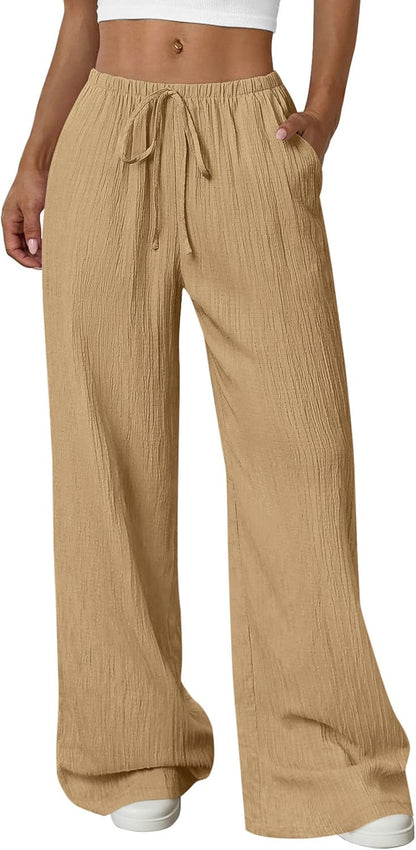 Jessica Women's Pants – Palazzo Wide High Waist with Drawstring & Pockets Summer