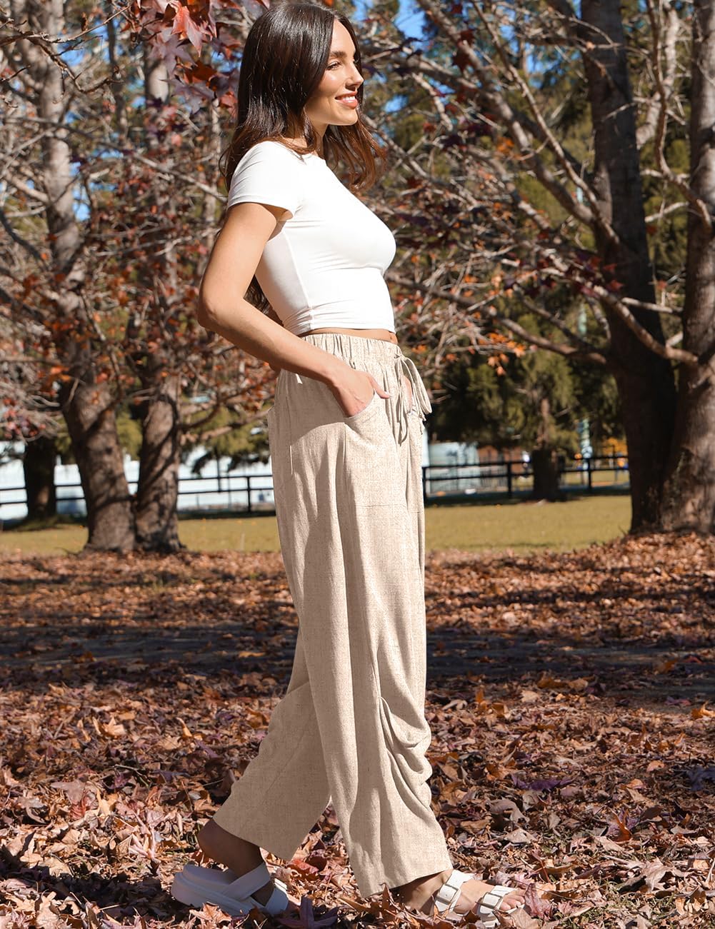 Mercedes Women's Linen Harem Pants – Wide Cut, Elastic Waist, Casual Style