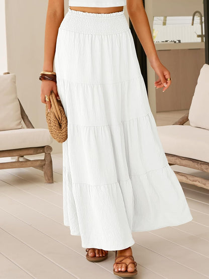 Juna Maxi Skirt for Women – Bohemian High-Waisted Smocked & Ruffled Summer Skirt