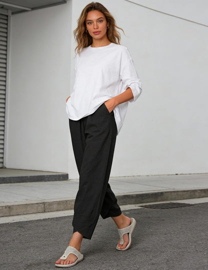 Caprice Women's Capri Cotton Pants – High Waist Elastic, Tulip Cut Chic Summer