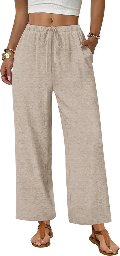 Zoe Women's Pants – Wide Palazzo Pants with Elastic Waist & Pockets for Summer