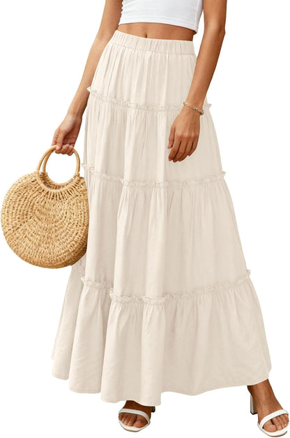 Layza Maxi Skirt for Women – High-Waisted Bohemian Skirt, Flowing & Ruffled Summer