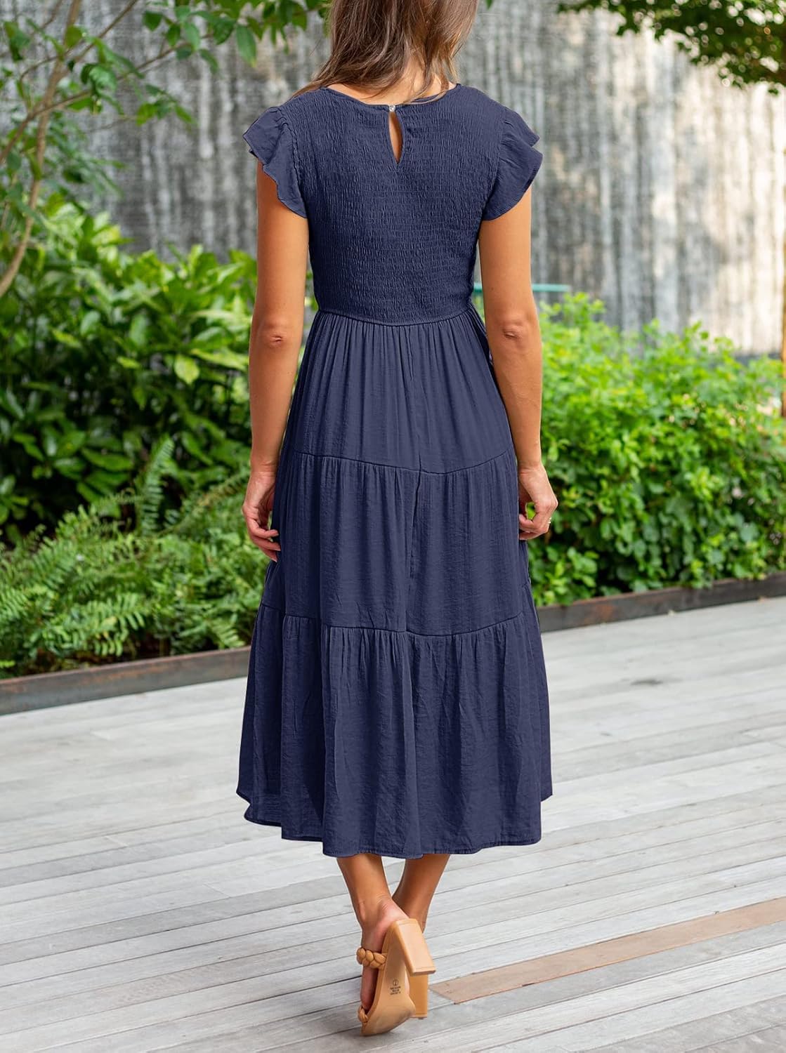 Louise Midi Dress for Women – Summer Smocked Dress with Ruffled Sleeves, Elegant A-Line Cut