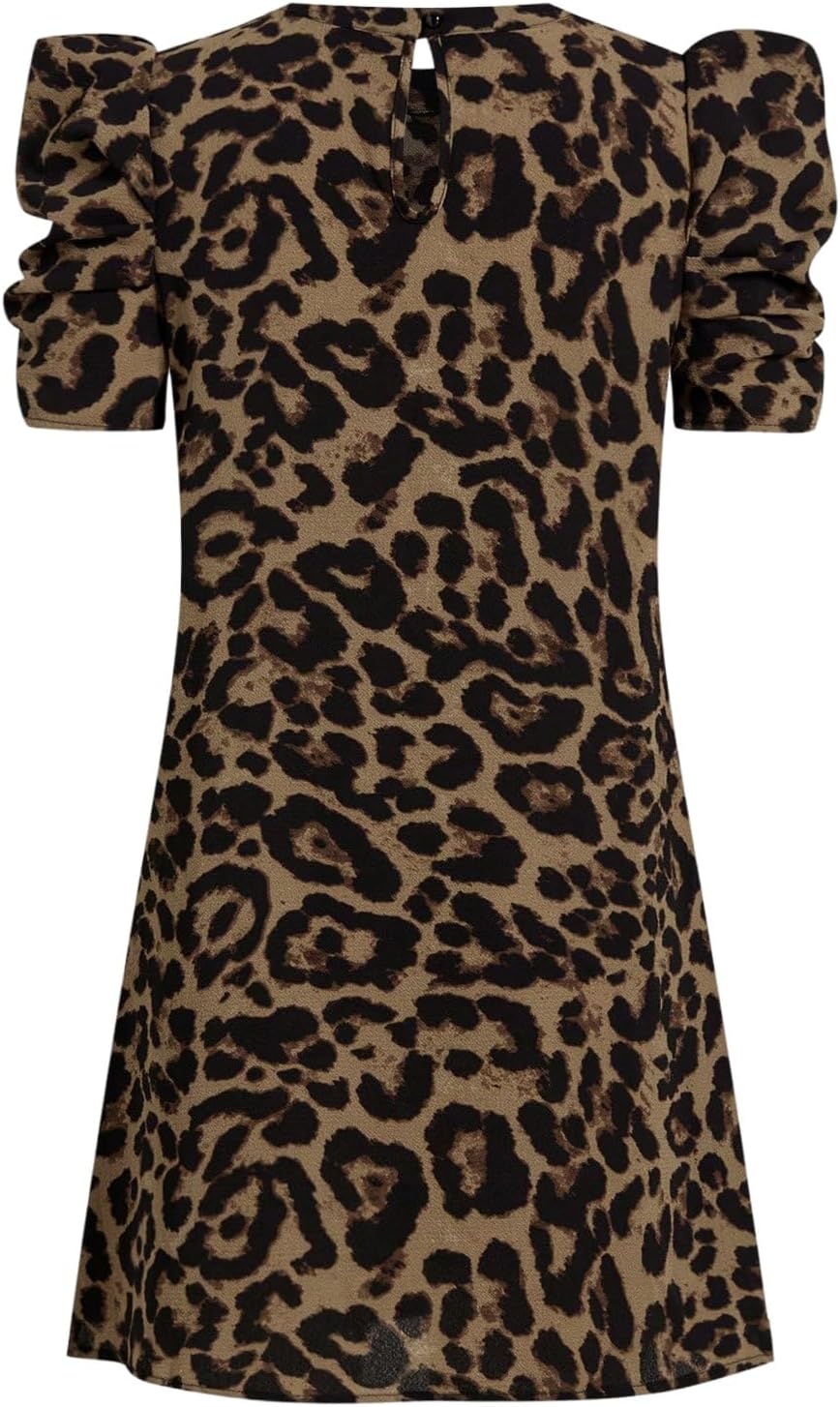 Nina Mini Dress for Women – Elegant Summer Chic Leopard Print with Puff Sleeves