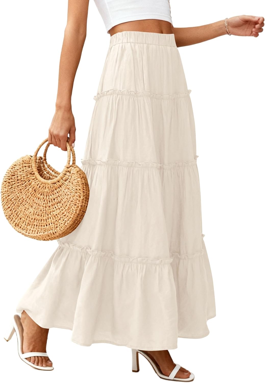 Layza Maxi Skirt for Women – High-Waisted Bohemian Skirt, Flowing & Ruffled Summer