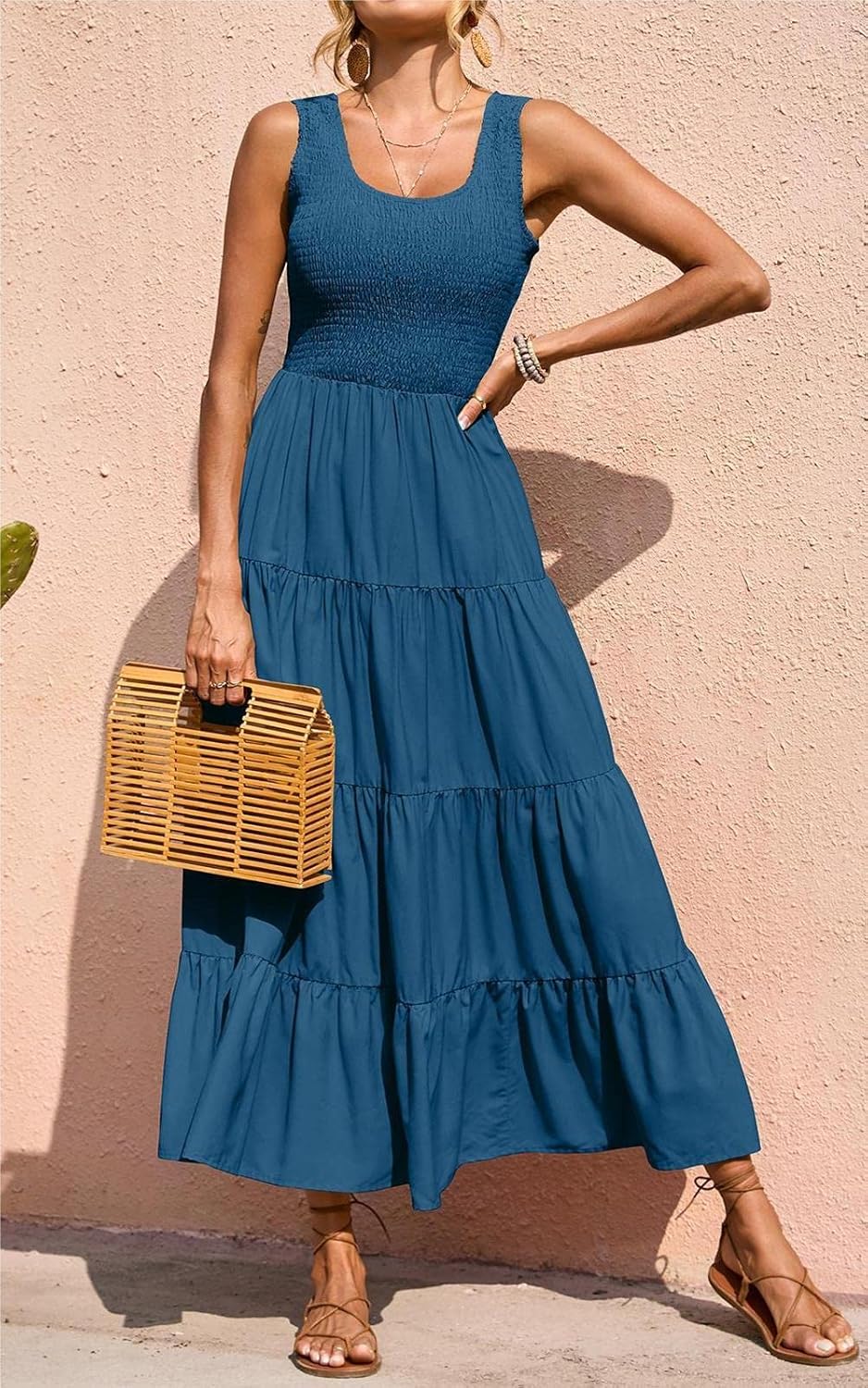 Elina Maxi Dress for Women – Sleeveless Smocked A-Line Summer Bohemian Dress