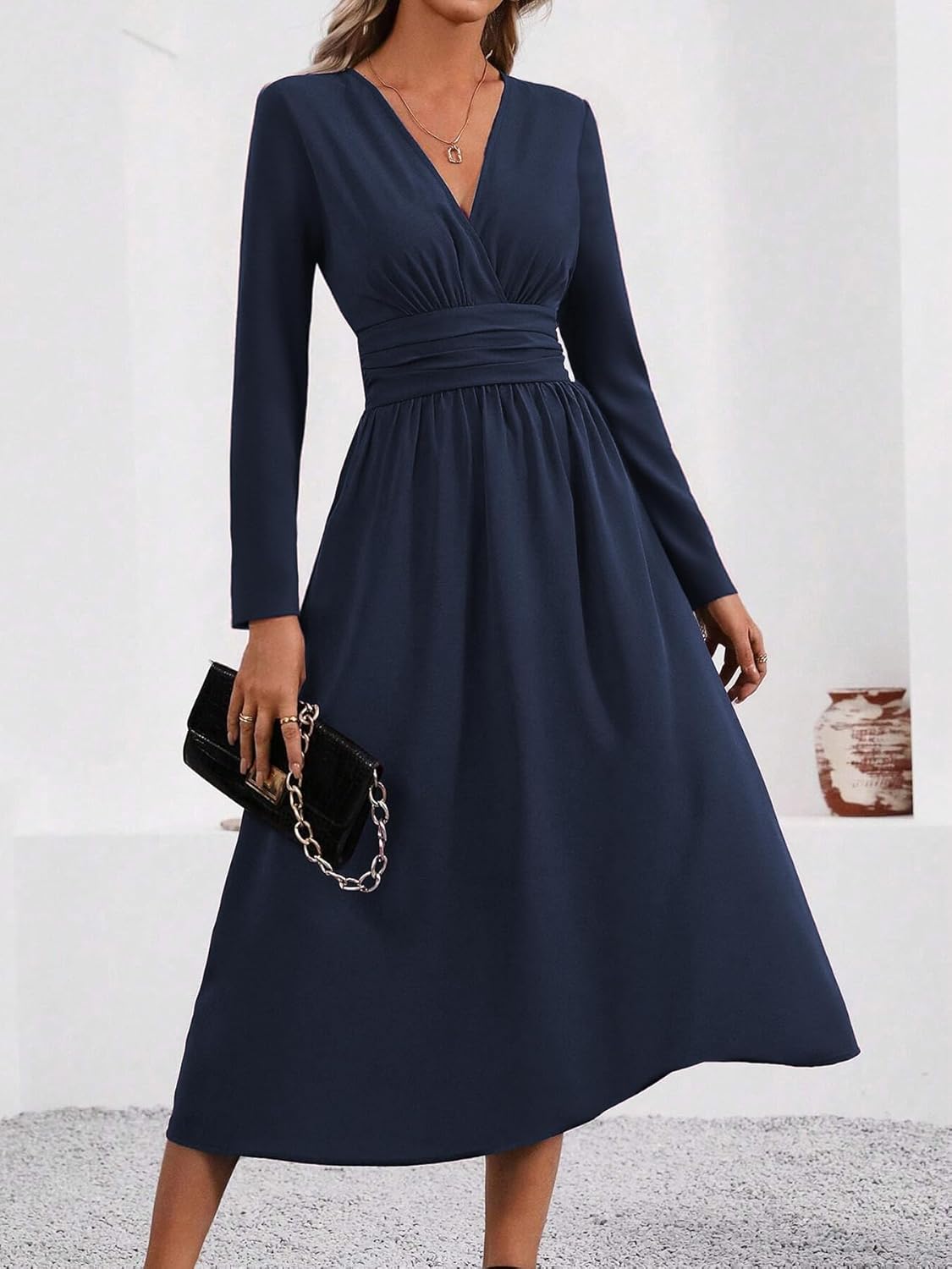 Isabelle Maxi Dress for Women – Elegant Long Sleeve V-Neck Wrap Dress