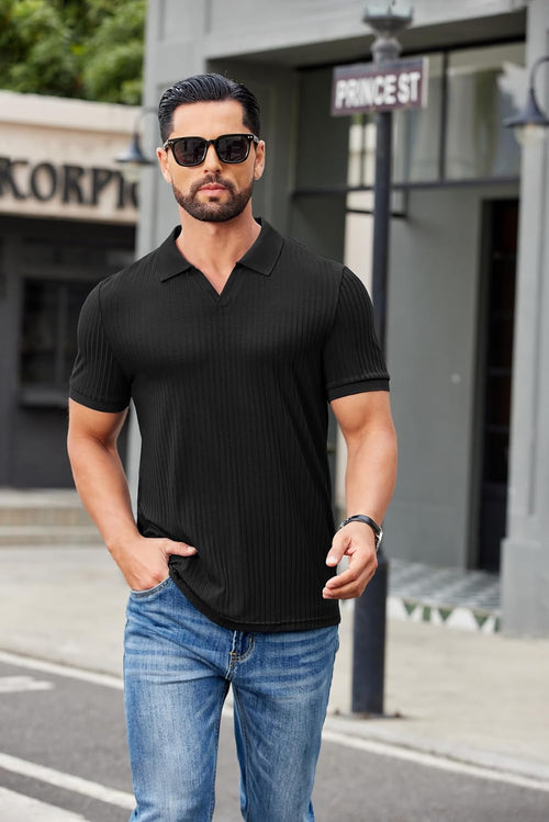 Alex Men's Polo – Ribbed V-Neck Slim Fit, Lightweight & Modern Summer Style