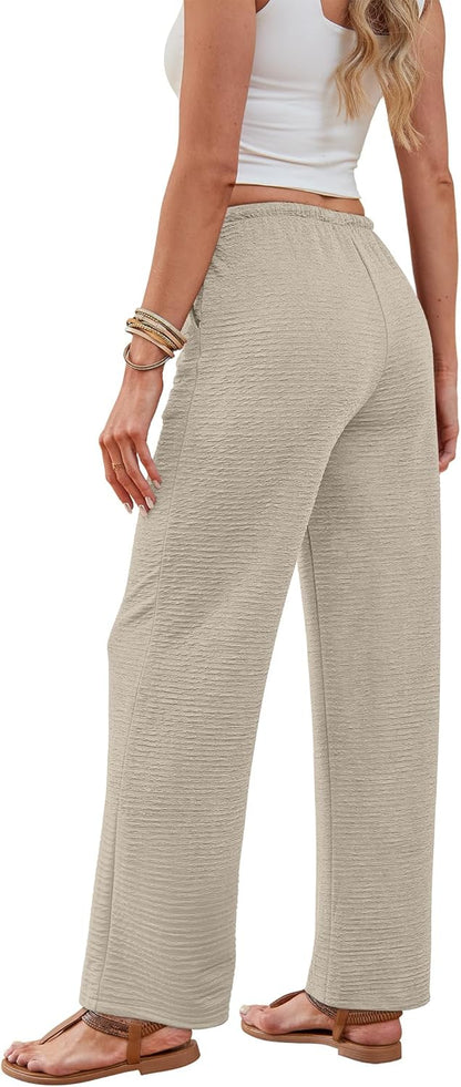 Norleen Women's Pants – Wide Leg High Waist with Drawstring & Pockets Summer