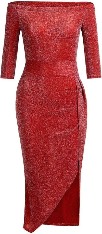 Mia Women's Dress – Mini Off-Shoulder Bodycon Dress with Slit for Evening