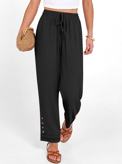Cianne Women's Capri Pants – Fluid Fit, Elastic Waist with Drawstring, Casual Summer Chic