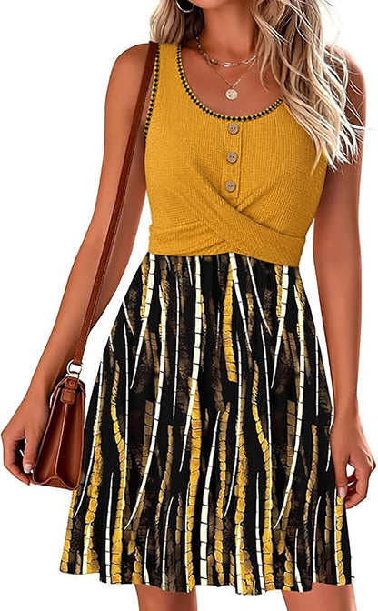 Emma Summer Dress for Women – Sleeveless Bohemian Floral Printed Dress with Pockets