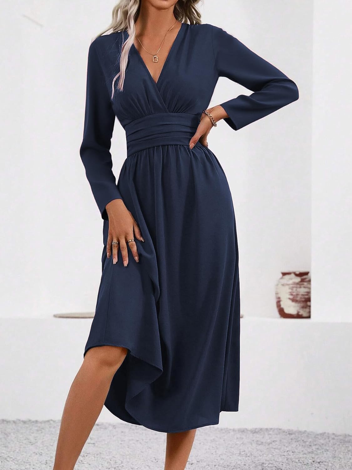 Isabelle Maxi Dress for Women – Elegant Long Sleeve V-Neck Wrap Dress