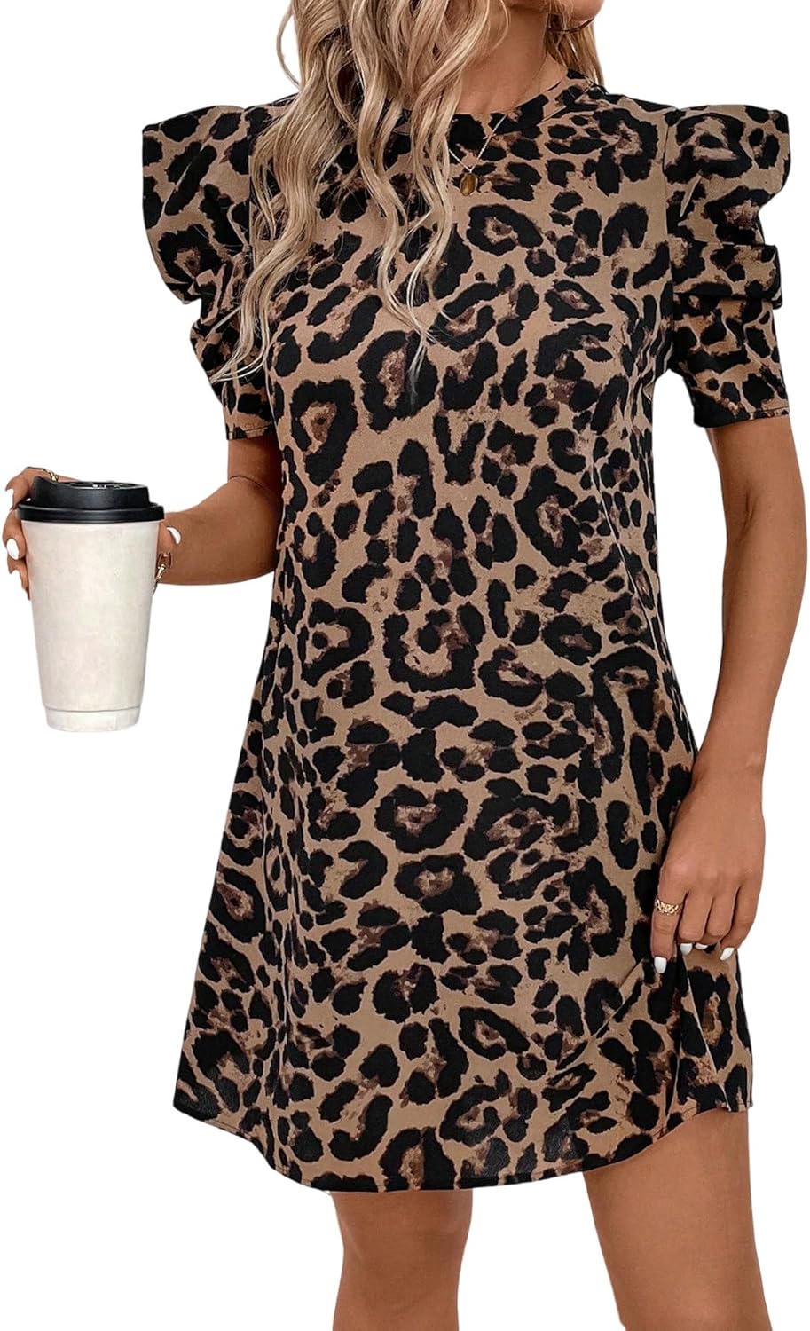 Nina Mini Dress for Women – Elegant Summer Chic Leopard Print with Puff Sleeves