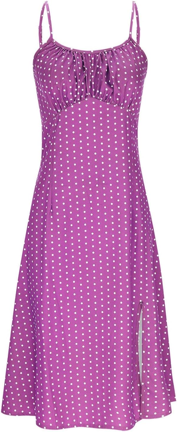 Clara Long Bohemian Polka Dot Dress – Fluid Summer Dress with Straps and Slit