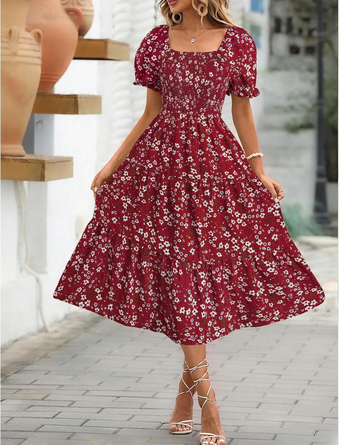 Angeli Floral Dress for Women – Puff Sleeves, Tied Waist, Chic Mini Summer Cut