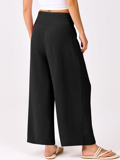 Roxanne Women's Pants – High-Waisted Fluid Palazzo with Pockets for Summer